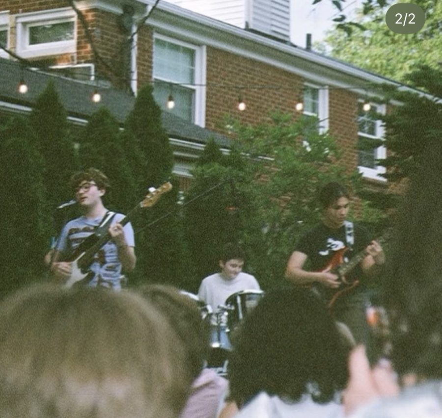 The Laras playing their second gig in Slutzkey's backyard. From left to right, Joshua Bianca, Hailey Slutzkey, Mia Ceaser