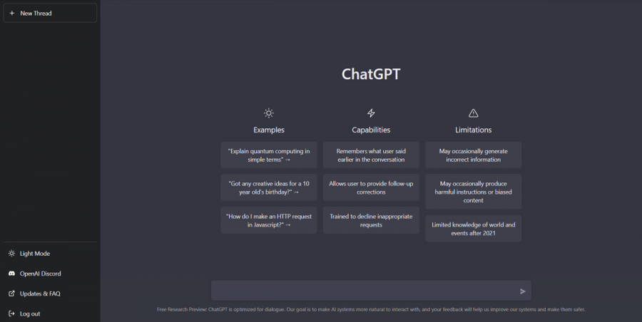 The open interface of ChatGPT.