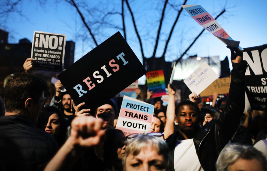 NEW+YORK%2C+NY+-+FEBRUARY+23%3A++Hundreds+protest+a+Trump+administration+announcement+this+week+that+rescinds+an+Obama-era+order+allowing+transgender+students+to+use+school+bathrooms+matching+their+gender+identities%2C+at+the+Stonewall+Inn+on+February+23%2C+2017+in+New+York+City.+Activists+and+members+of+the+transgender+community+gathered+outside+the+historic+LGTB+bar+to+denounce+the+new+policy.++%28Photo+by+Spencer+Platt%2FGetty+Images%29