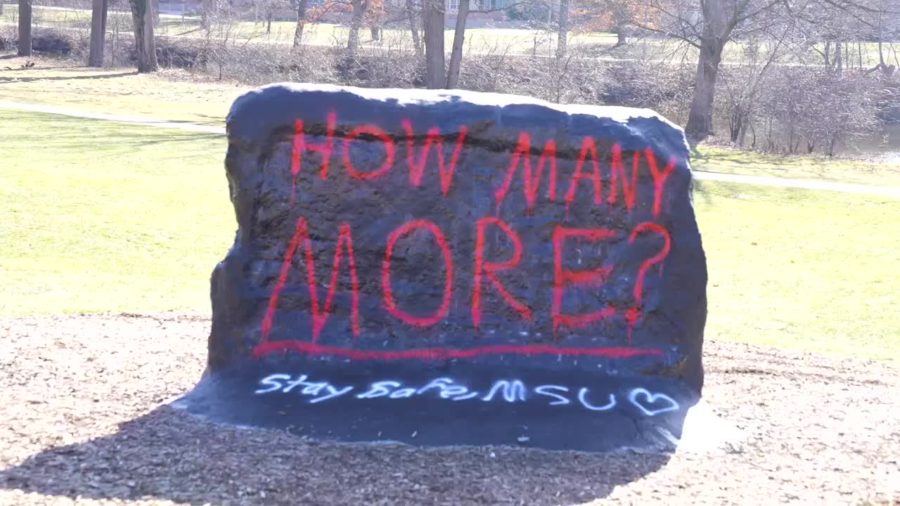 The+Rock+at+Michigan+State+University+painted+in+response+to+the+shooting.