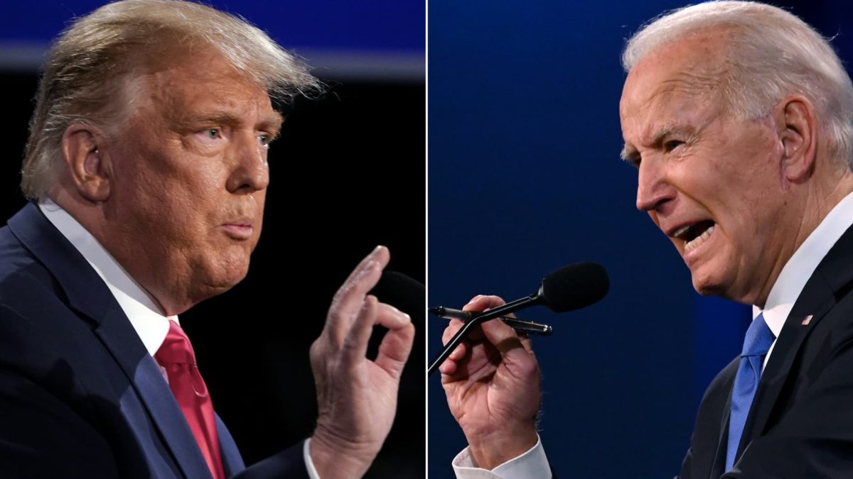 Donald Trump and Joe Biden deep into their aggressive debate.