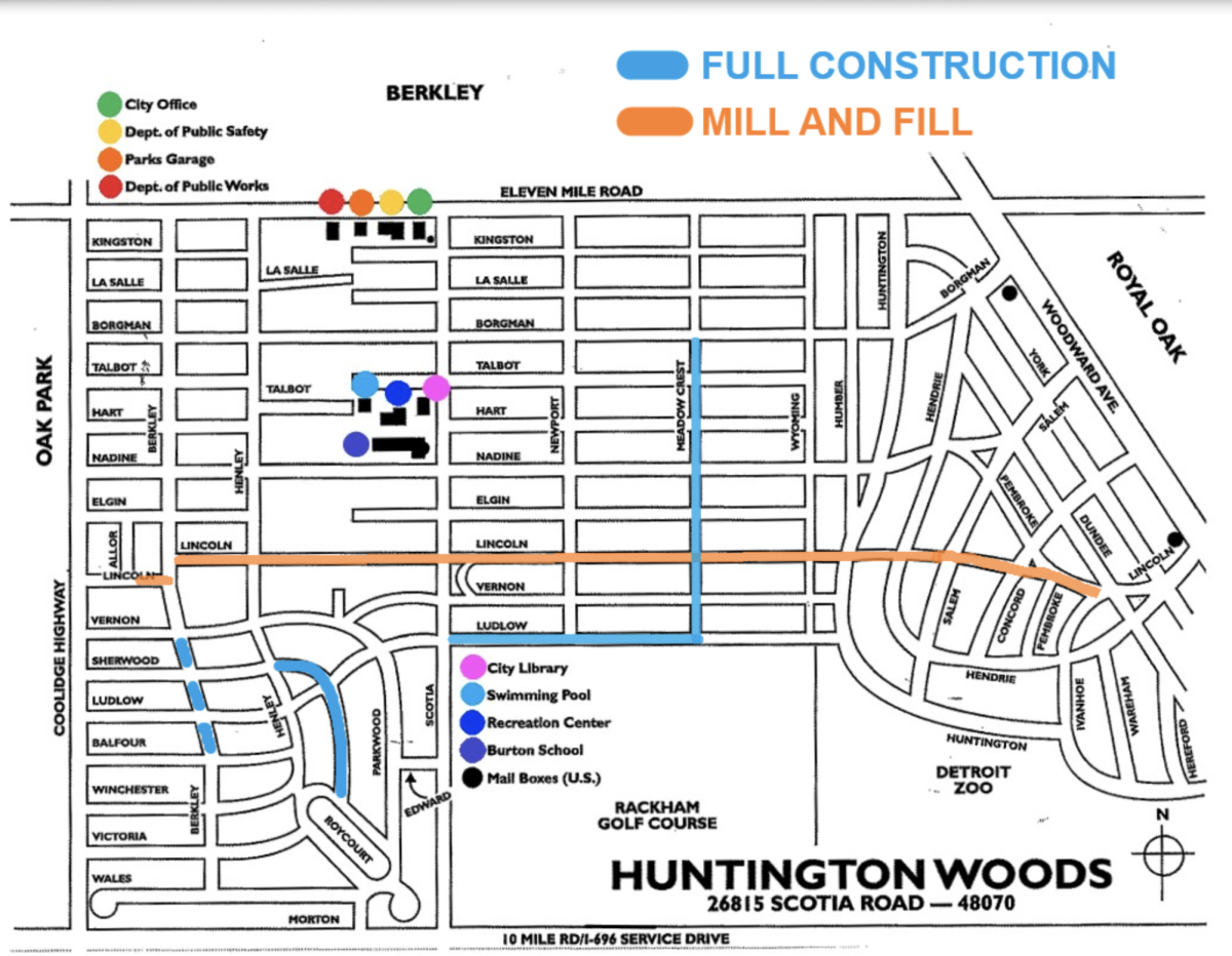 A map of the construction in Huntington Woods.