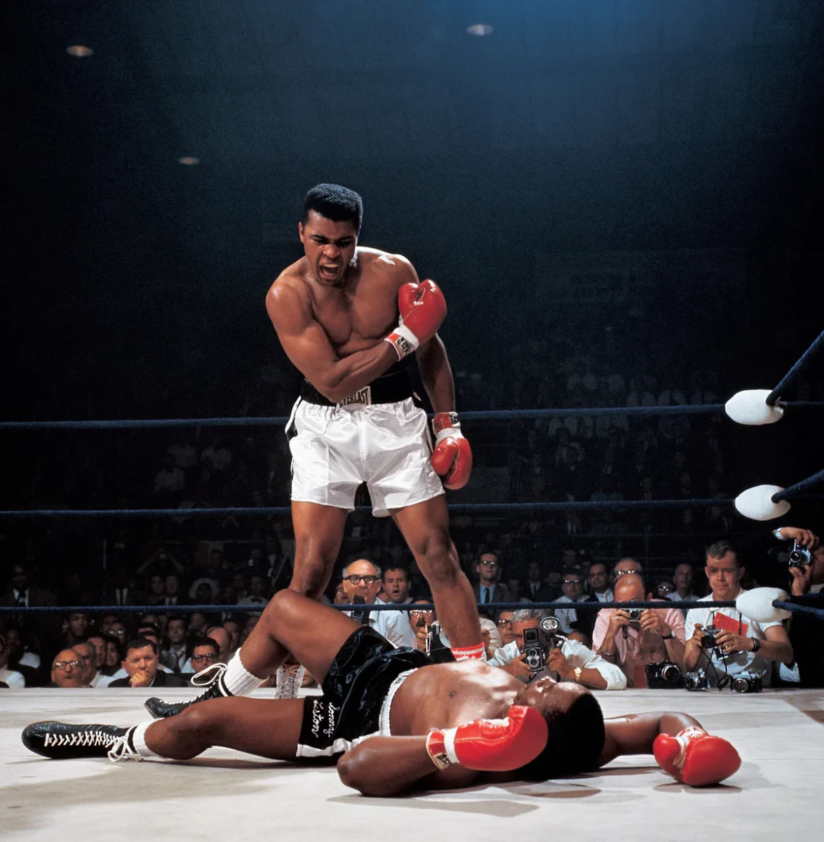 Muhammad Ali's victory after his fight with opponent Sonny Liston