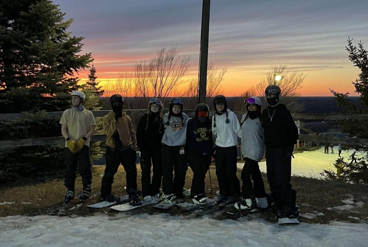 Berkley friends pose for a picture at the top of Mt Holly during Ski Club