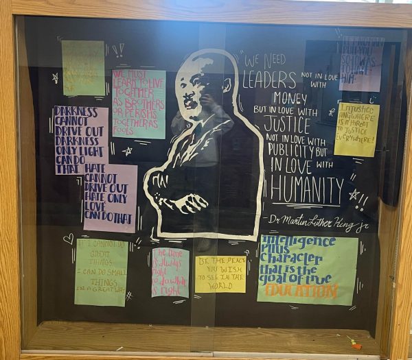 Display case in BHS language hallway of Martin Luther King Jr.