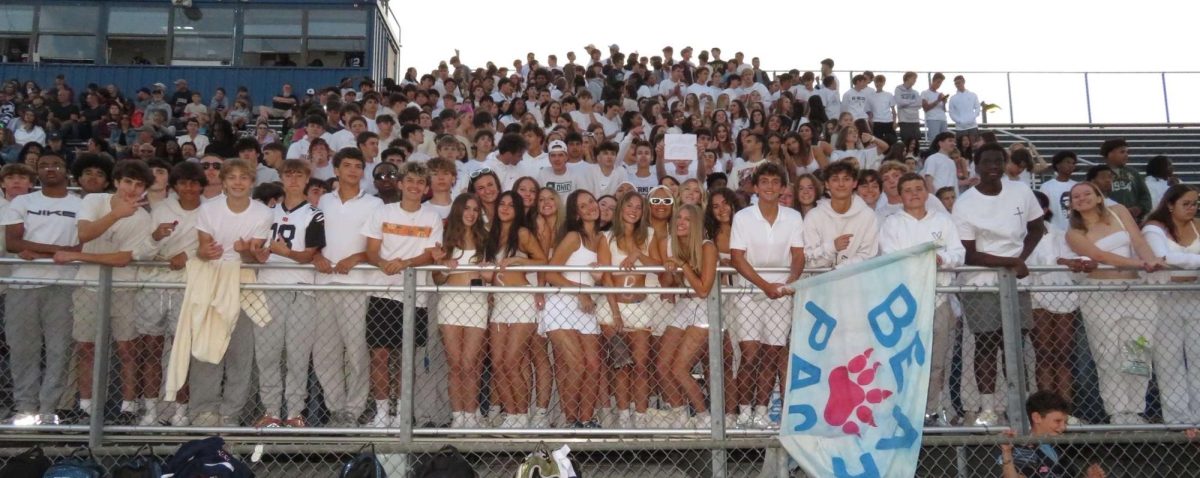 The student section dressed for whiteout at the first home football game this year. Photo by Lizzy Welemirov.