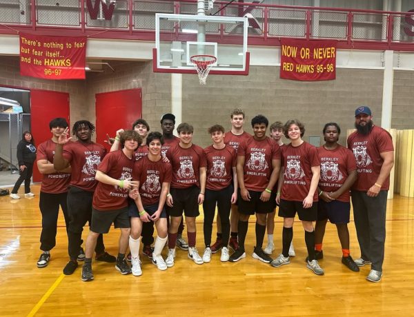 2024-2025 Berkley powerlifters pose for a picture after a successful meet. (photo by Austin Giltinan)