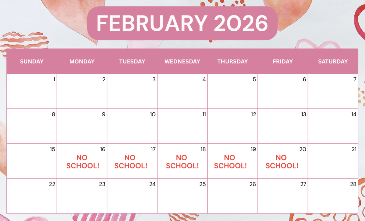 A calendar of the month of February showing the days Berkley students have off. (Photo by Canva)