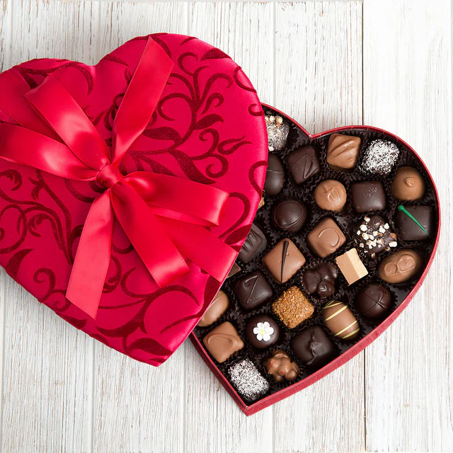 Valentine Heart Box filled with an assortment of chocolates  