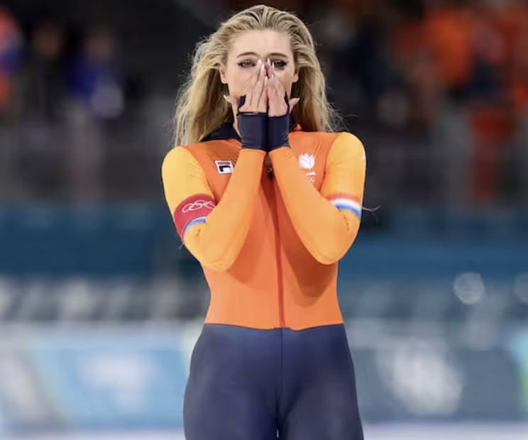 Jutta Leerdam finishing the Women's speed skating in the 2026 Olympics (Photo by Wikimedia)