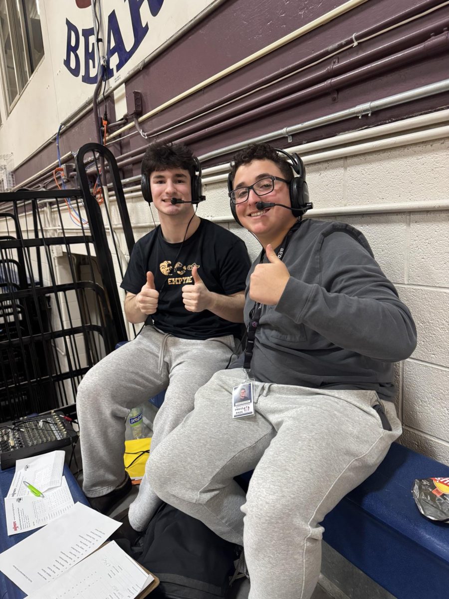 Student announcers Noah Katkowsky and Henry Samson