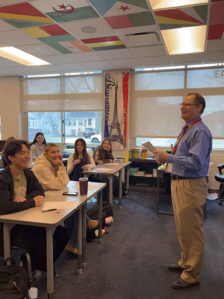 Mr. Bebeau teaching his French 3 class.